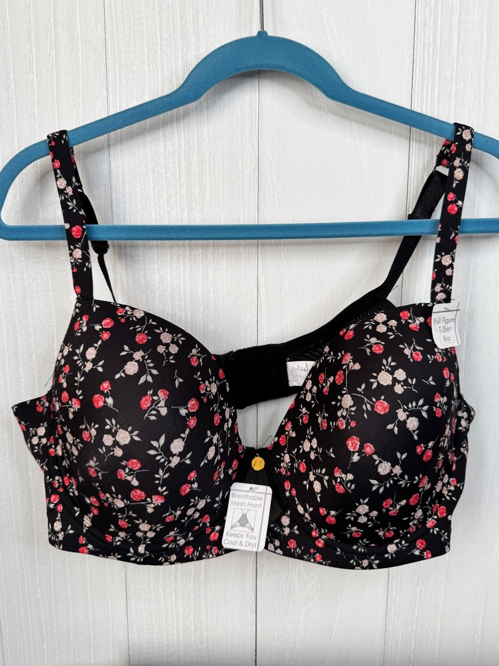 Jessica Simpson Full Figure T-Shirt Bra 42D Black Pink Rose Floral Underwire